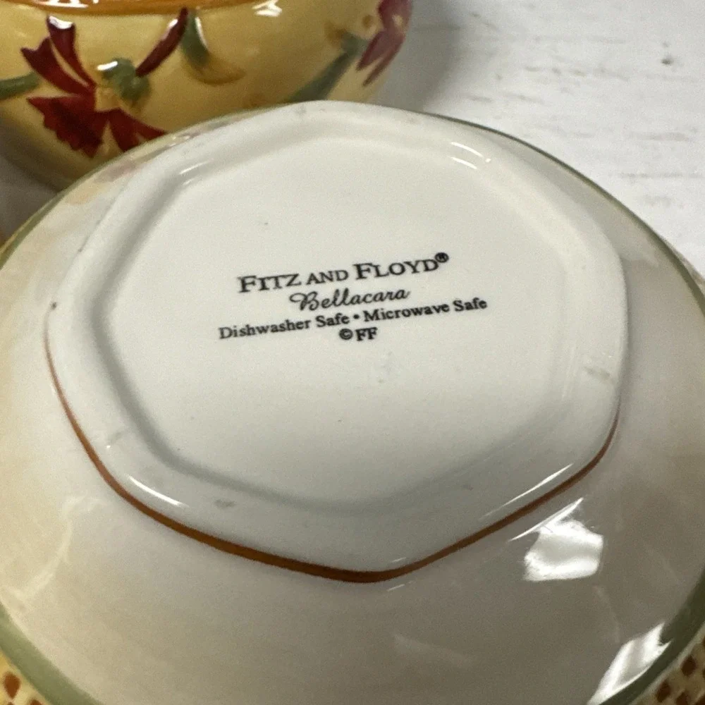 Fitz & Floyd Bellacara Hand-painted Cereal Soup Bowls Set Of‎ 3 Floral RARE